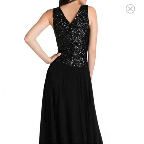 Dress The Population • Black Caroline Sequin Chiffon Cocktail Formal Gown Dress - Picture 9 of 9